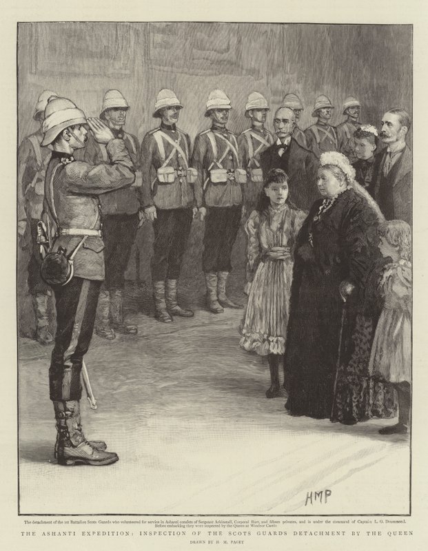 La expedición Ashanti, inspección del destacamento de los Scots Guards por la Reina de Henry Marriott Paget