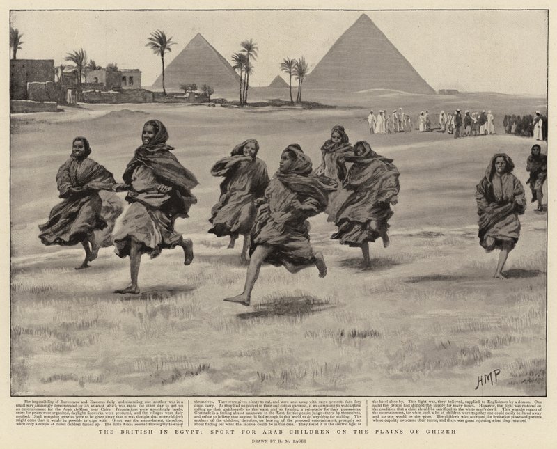 Los británicos en Egipto, deporte para niños árabes en las llanuras de Ghizen de Henry Marriott Paget