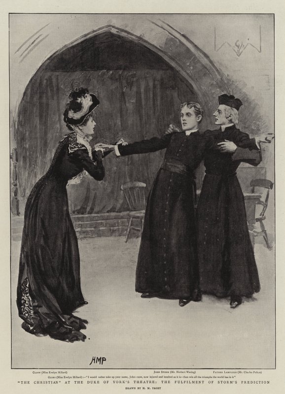 El cristiano en el Teatro del Duque de York, el cumplimiento de la predicción de Storm de Henry Marriott Paget