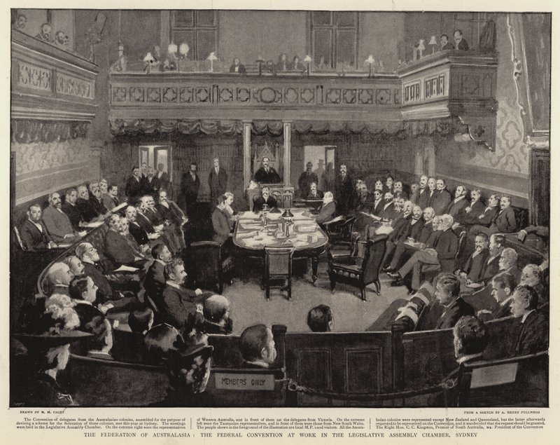 La Federación de Australasia, la Convención Federal trabajando en la Cámara de la Asamblea Legislativa, Sídney de Henry Marriott Paget