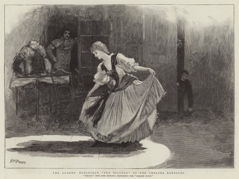 La burla de los Guardias Fra Diavolo en los Barracones de Chelsea de Henry Marriott Paget
