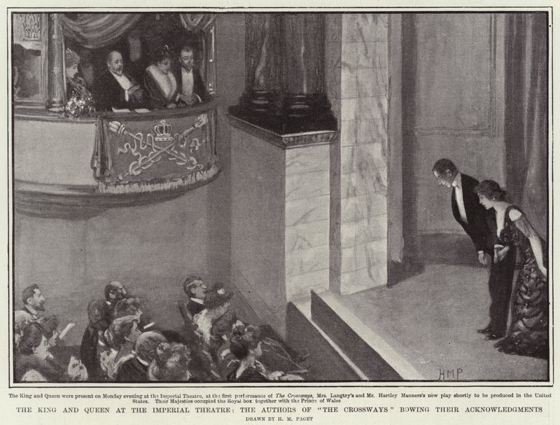 El Rey y la Reina en el Teatro Imperial, los Autores de The Crossways saludando sus Agradecimientos de Henry Marriott Paget