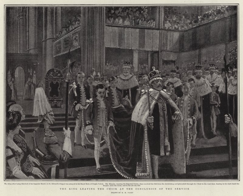 El rey saliendo del coro al concluir el servicio de Henry Marriott Paget