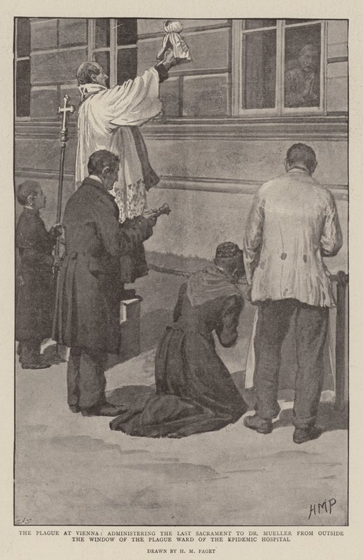 La Plaga en Viena, administrando el Último Sacramento al Dr. Mueller desde la Ventana de la Sala de Plagas del Hospital Epidémico de Henry Marriott Paget