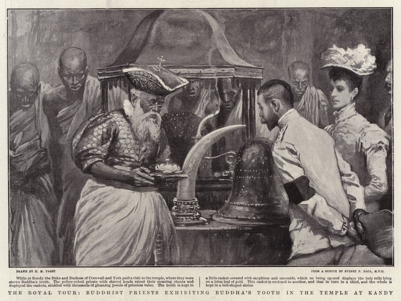 El Tour Real, Sacerdotes Budistas exhibiendo el Diente de Buda en el Templo de Kandy de Henry Marriott Paget