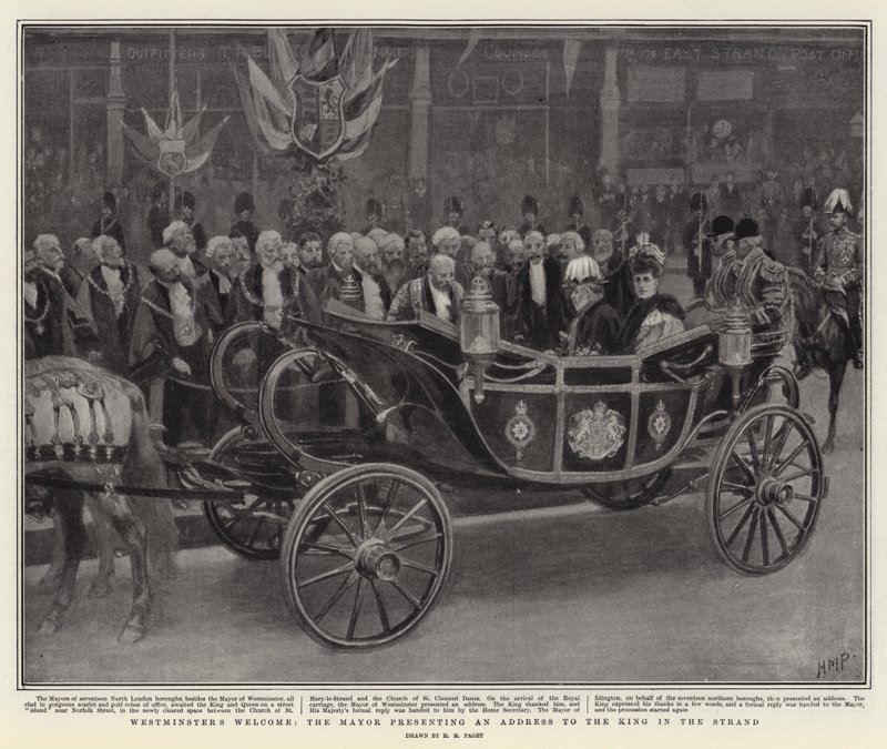 La Bienvenida de Westminster, el Alcalde presentando una Dirección al Rey en el Strand de Henry Marriott Paget