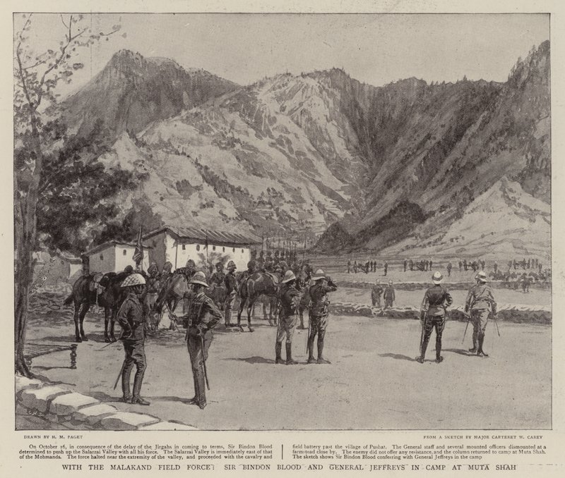 Con la Fuerza de Campo de Malakand, Sir Bindon Blood y el General Jeffreys en el campamento de Muta Shah de Henry Marriott Paget