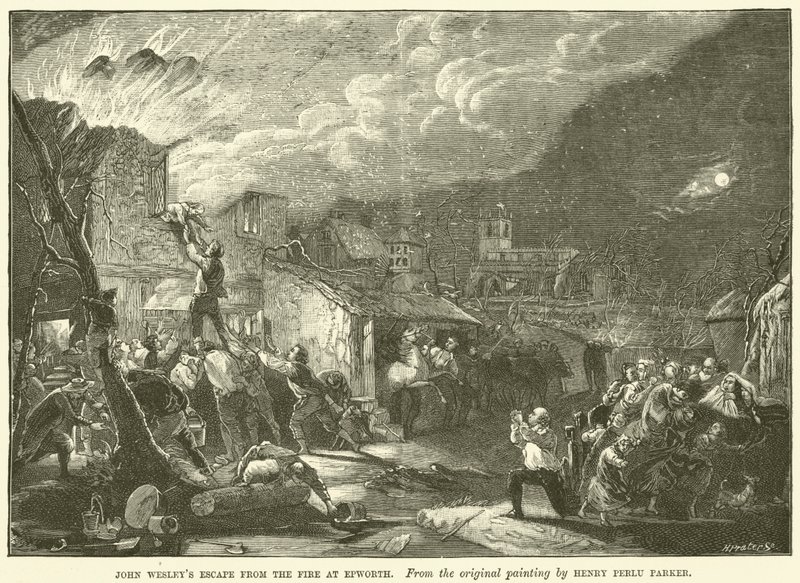 La fuga de John Wesley del incendio en Epworth de Henry Perlee after Parker