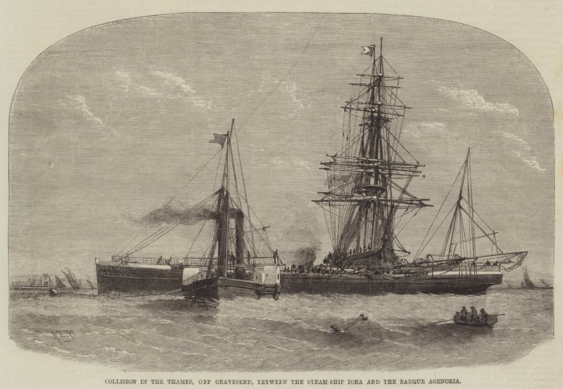 Colisión en el Támesis, frente a Gravesend, entre el Barco de Vapor Iona y el Barco Agenoria de Henry Spernon Tozer