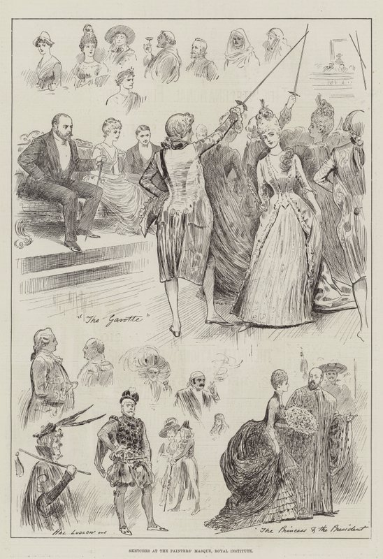 Bocetos en el baile de máscaras de los pintores, Instituto Real de Henry Stephen Ludlow