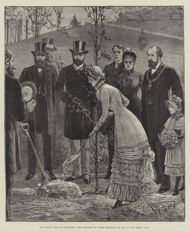 La visita real a Leicester, la Princesa de Gales plantando un roble en el Abbey Park de Henry Stephen Ludlow