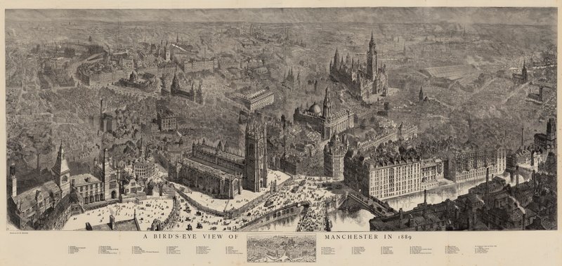 Vista aérea de Manchester en 1889 de Henry William Brewer