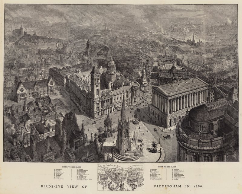 Vista aérea de Birmingham en 1886 de Henry William Brewer