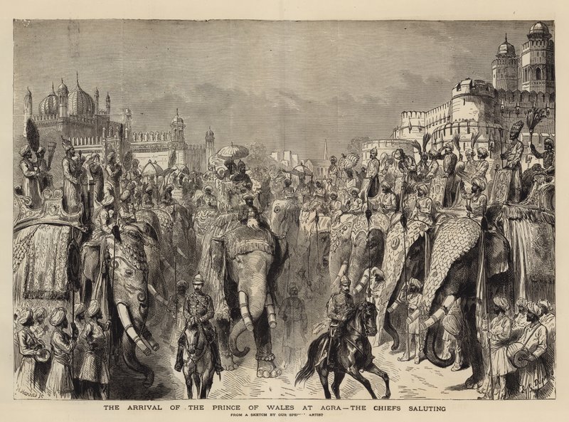 La llegada del Príncipe de Gales a Agra, los jefes saludando de Henry William Brewer