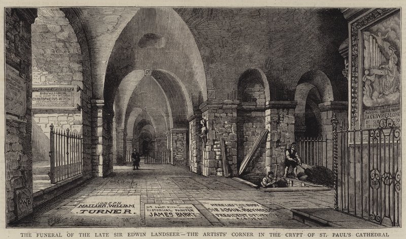 El Funeral del Difunto Sir Edwin Landseer, el Rincón del Artista en la Cripta de la Catedral de San Pablo de Henry William Brewer