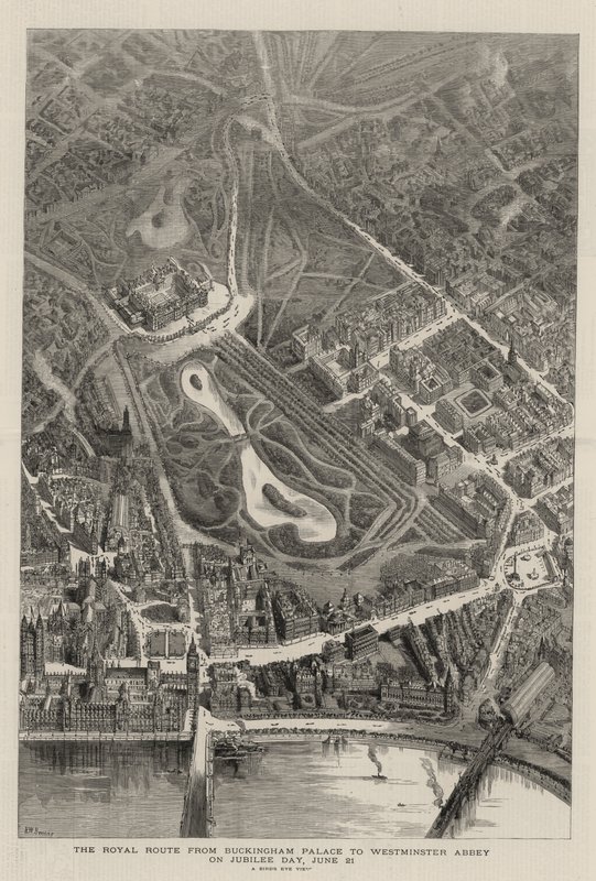 La Ruta Real desde el Palacio de Buckingham hasta la Abadía de Westminster en el Día del Jubileo, 21 de junio de Henry William Brewer