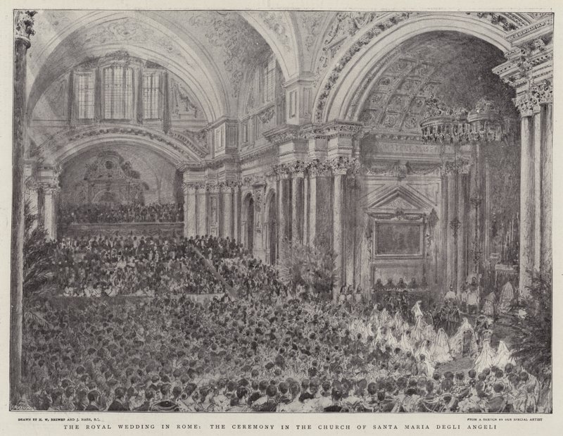 La boda real en Roma, la ceremonia en la Iglesia de Santa Maria Degli Angeli de Henry William Brewer