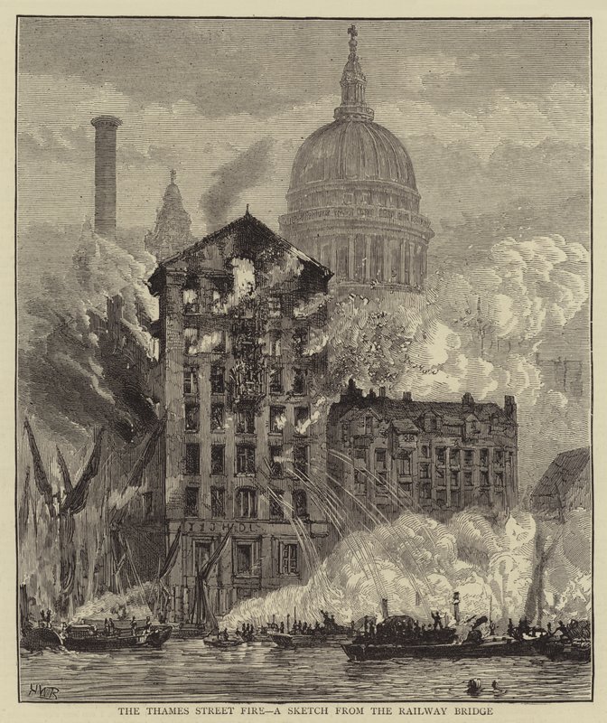 El Incendio de Thames Street, un Boceto desde el Puente del Ferrocarril de Henry William Brewer