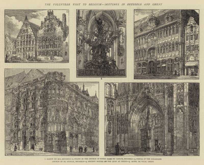 La Visita del Voluntario a Bélgica, Bocetos en Bruselas y Gante de Henry William Brewer