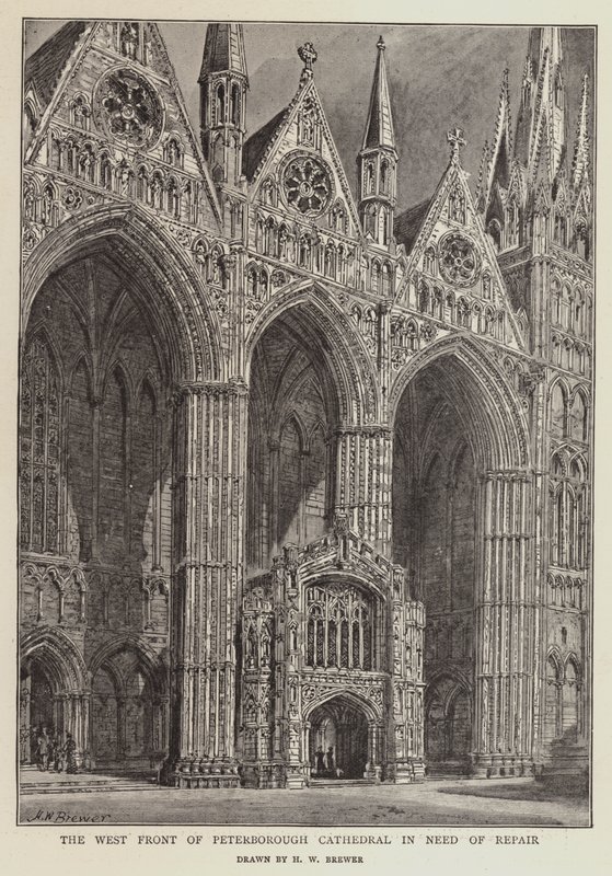 La Fachada Oeste de la Catedral de Peterborough en necesidad de reparación de Henry William Brewer