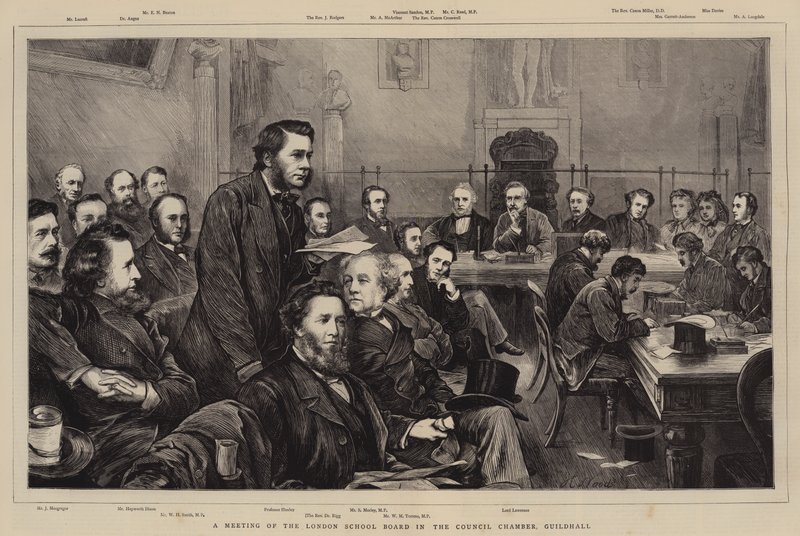Una reunión de la Junta Escolar de Londres en la Cámara del Consejo, Guildhall de Henry Woods