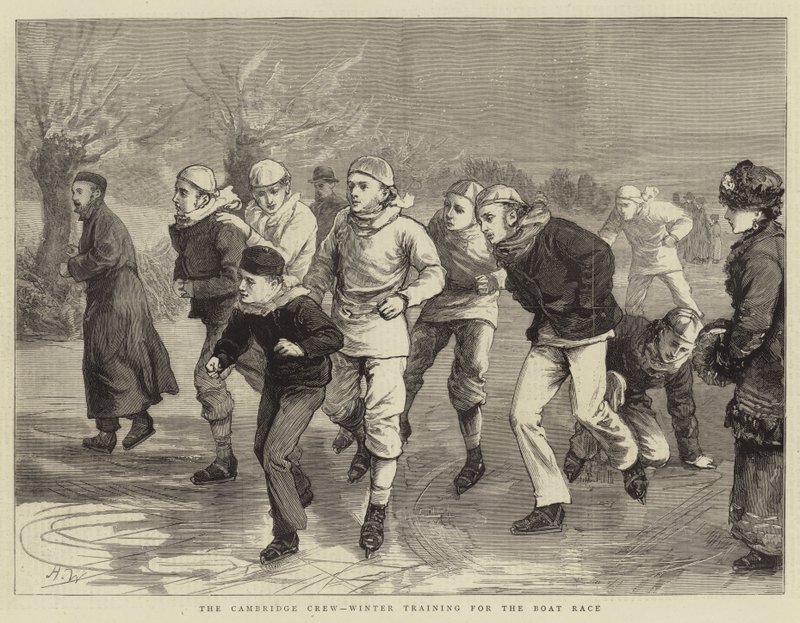 El equipo de Cambridge, entrenamiento de invierno para la carrera de botes de Henry Woods