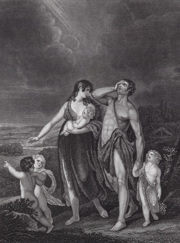 La partida de Caín, Génesis, cap. 4, v. 16 (grabado) de Henry (after) Singleton