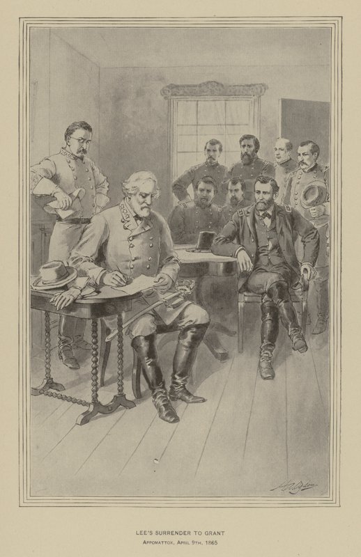 Rendición de Lee a Grant, Appomattox, Virginia, 9 de abril de 1865 (litografía) de Henry Alexander (after) Ogden