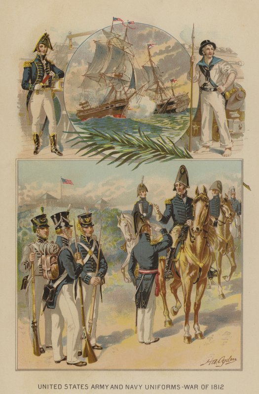 Uniformes del Ejército y la Marina de los Estados Unidos - Guerra de 1812 (cromolitografía) de Henry Alexander (after) Ogden
