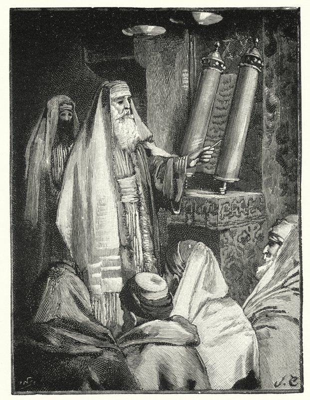 Un rabino leyendo el rollo de la ley de Henry Andrew Harper