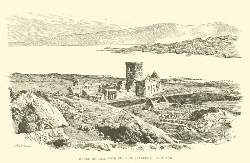 Isla de Iona, con las ruinas de la catedral, Escocia (grabado) de Henry Charles Brewer
