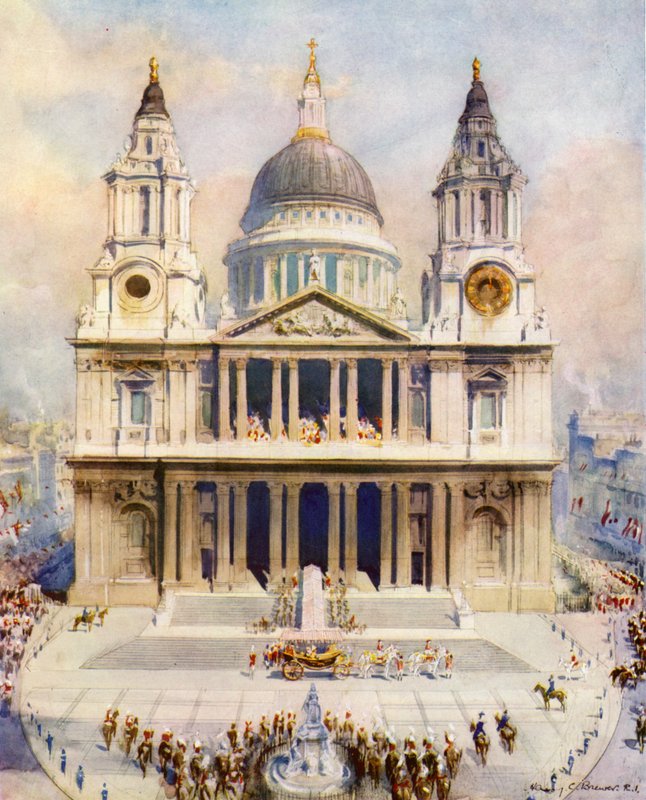 Catedral de San Pablo, Londres, lugar de celebración del servicio de oración y acción de gracias en el Jubileo de Plata del Rey Jorge V de Henry Charles Brewer