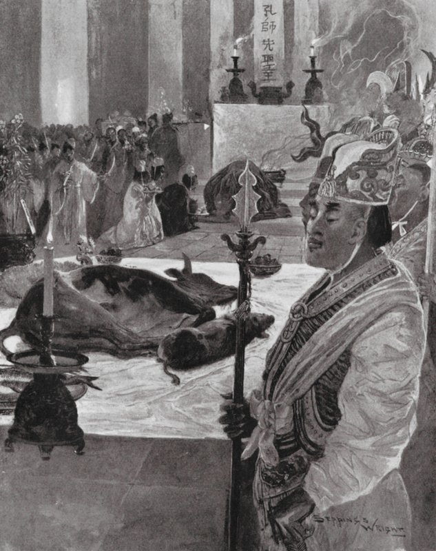 Sacrificio en un templo confuciano (litografía) de Henry Charles Seppings Wright