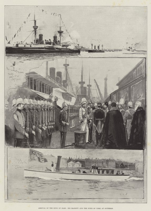 Llegada del Rey de Siam, Su Majestad y el Duque de York en Spithead de Henry Charles Seppings Wright