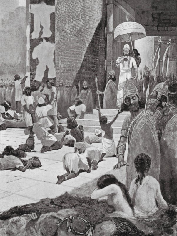 Ashur-nasir-pal y sus prisioneros de guerra (litografía) de Henry Charles Seppings Wright
