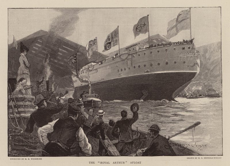 HMS Royal Arthur a flote (grabado) de Henry Charles Seppings Wright