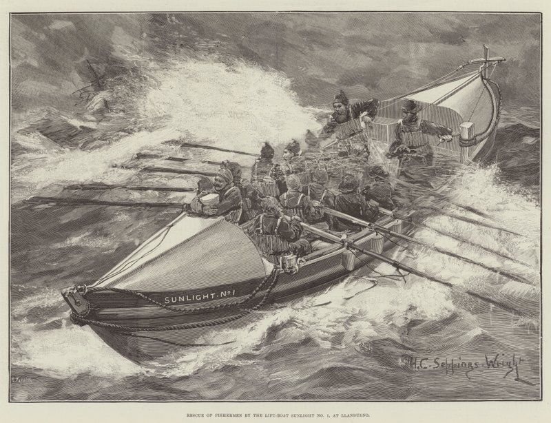 Rescate de Pescadores por el Bote Salvavidas Sunlight No 1, en Llandudno de Henry Charles Seppings Wright