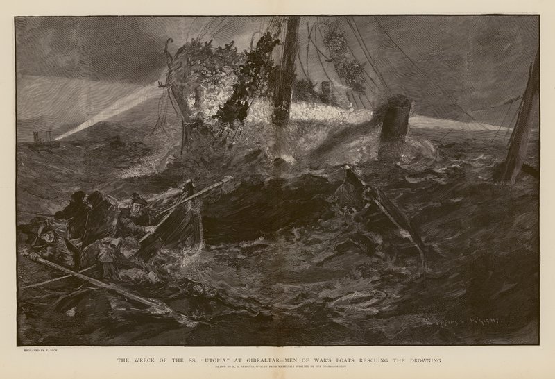 Rescate de ahogados durante el naufragio del SS Utopia, Gibraltar (grabado) de Henry Charles Seppings Wright