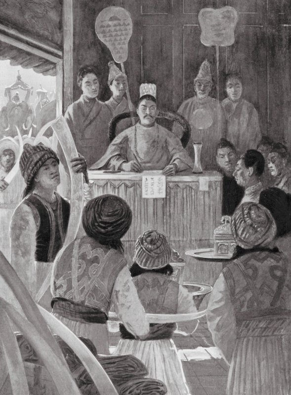 Enviados siameses rindiendo homenaje al Emperador de China (litografía) de Henry Charles Seppings Wright