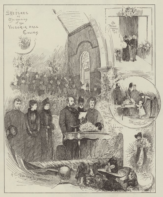 Bocetos en la inauguración del Victoria Hall, Ealing de Henry Charles Seppings Wright