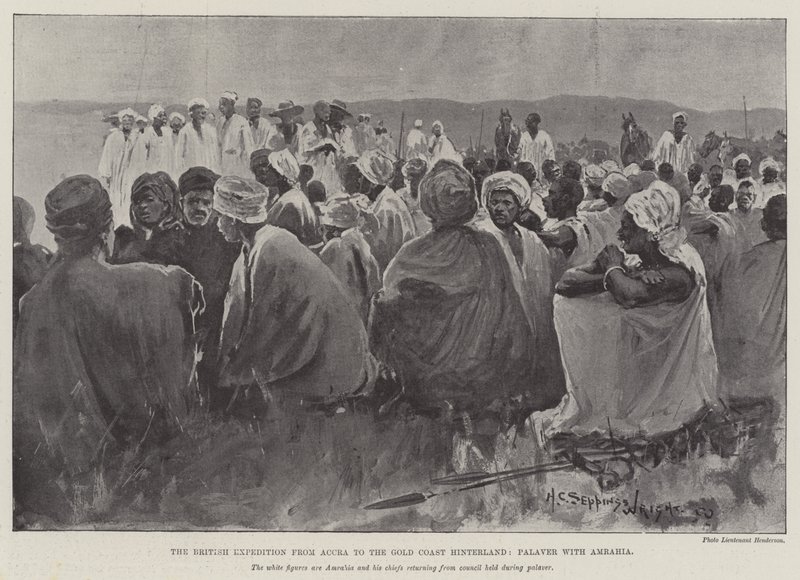 La expedición británica de Accra al interior de la Costa de Oro, Palaver con Amrahia de Henry Charles Seppings Wright