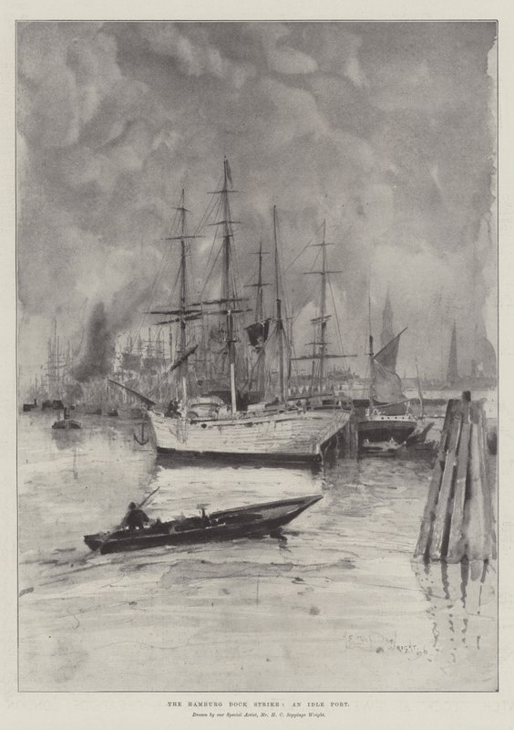 La Huelga del Muelle de Hamburgo, un Puerto Inactivo de Henry Charles Seppings Wright