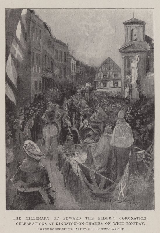 El milenario de la coronación de Eduardo el Viejo, celebraciones en Kingston-on-Thames el lunes de Pentecostés de Henry Charles Seppings Wright