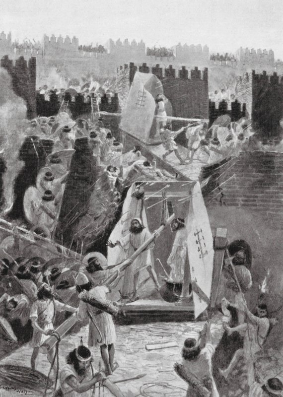Los persas asaltan la ciudadela de Babilonia (litografía) de Henry Charles Seppings Wright