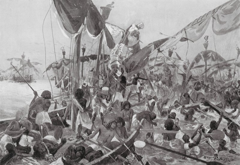 El combate marítimo de Pelusium (litografía) de Henry Charles Seppings Wright