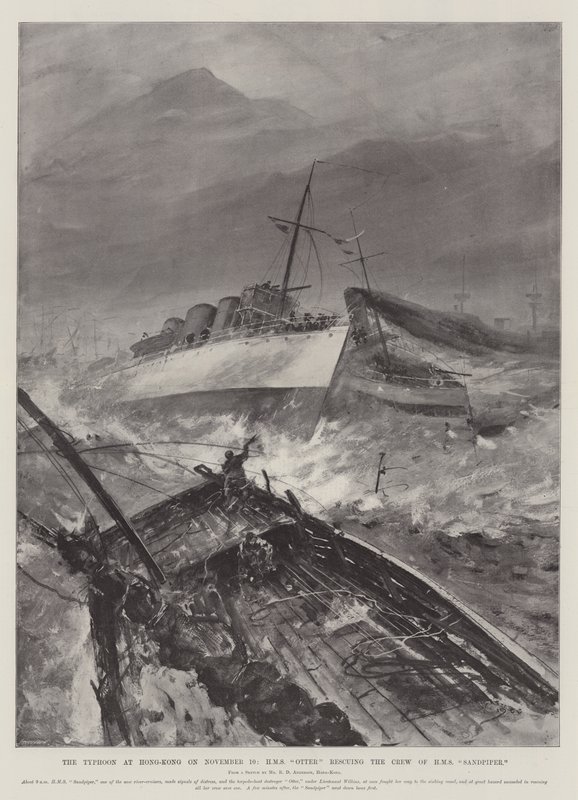 El tifón en Hong Kong el 10 de noviembre, HMS Otter rescatando a la tripulación del HMS Sandpiper de Henry Charles Seppings Wright