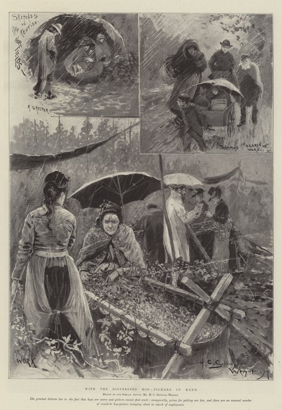 Con los recolectores de lúpulo angustiados en Kent de Henry Charles Seppings Wright