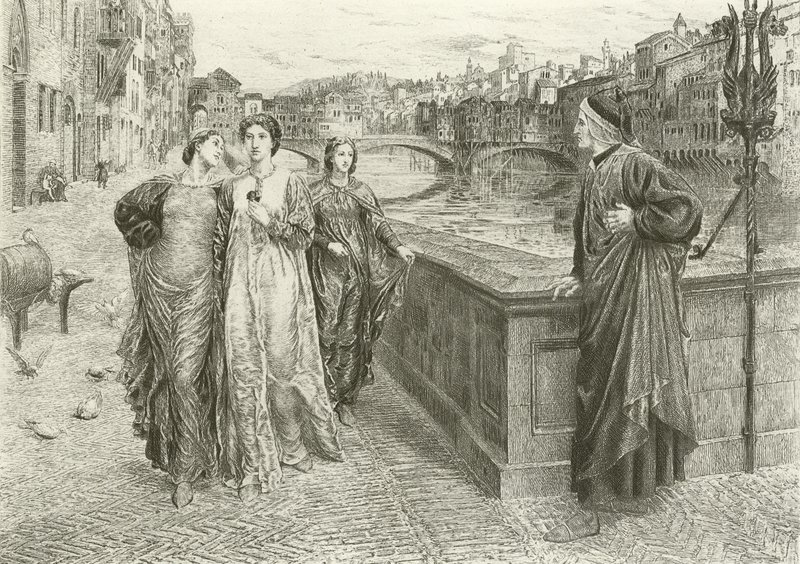El primer encuentro de Dante y Beatriz (grabado) de Henry Holiday