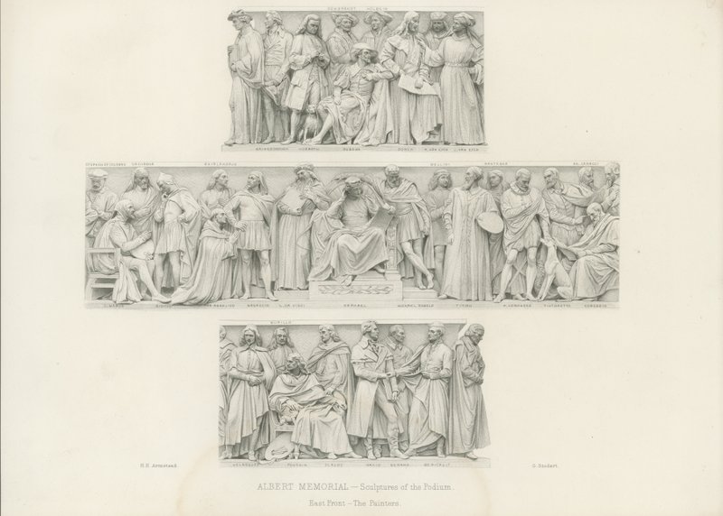 Esculturas en el podio del Memorial de Albert de Henry Hugh Armstead