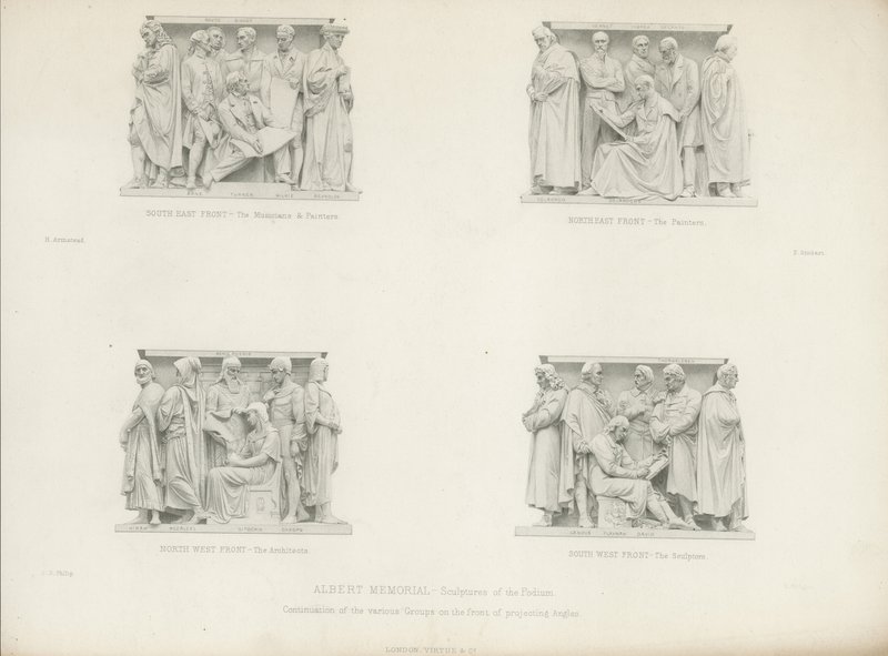 Esculturas en el podio del Memorial de Albert de Henry Hugh Armstead